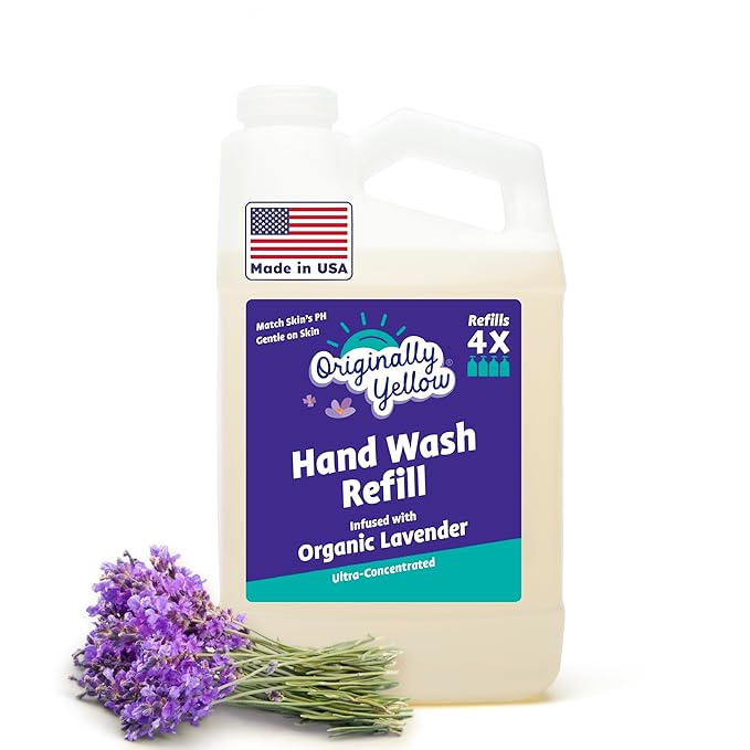 Originally Yellow Plant-Based Hand Soap All Natural Infused with Organic Lavender | Gentle Natural Hand Soap | Pet & Baby-Safe Soap (64 Fl Oz (1 Pack), Lavender)