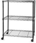Whitmor 3 Tier Storage Shelves, Heavy Duty with Wheels, Adjustable Wardrobe Rack, 400 lbs Capacity per Shelf, Max 1200 lbs Total for Kitchen, Bathroom, Garage, 24" L x 14" W x 30.5" H, Black