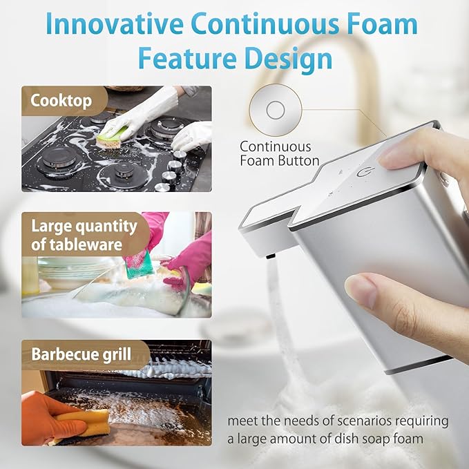 Automatic Foaming Soap Dispenser Touchless 380ml/12.8oz Rechargeable Hand Soap Dispenser Wall Mounted 4 Levels Adjustable Foam Soap Pump for Bathroom Kitchen Dish Soap