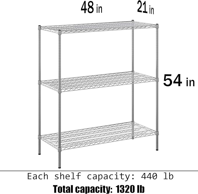 21" Deep x 48" Wide x 54" Height Wire Shelving Kit | 3-Tier | NSF Commercial Storage Rack Unit