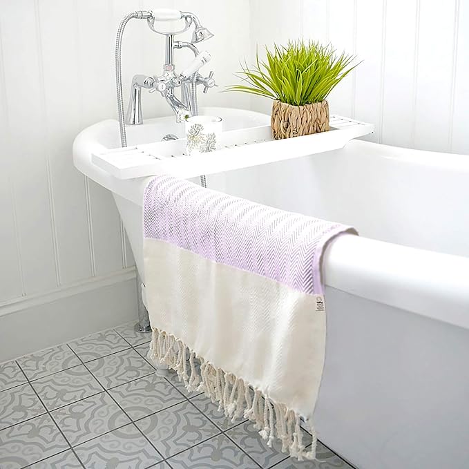 Bazaar Anatolia Turkish Beach Towel 100% Cotton Bath Towels 71x39 Quick Dry Sand Free Lightweight Large Oversized Herringbone Lavander Lilac