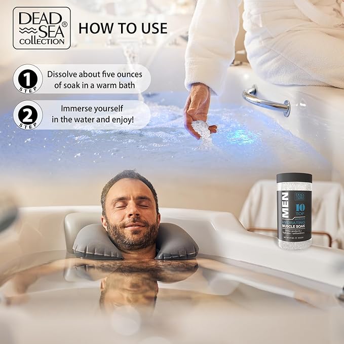 Dead Sea Collection Bath Salts for Men - Muscle Recovery Bath Soak - TOP 10 Active Mens Pure Dead Sea Salt for Soothing and Relaxing - 37 Oz