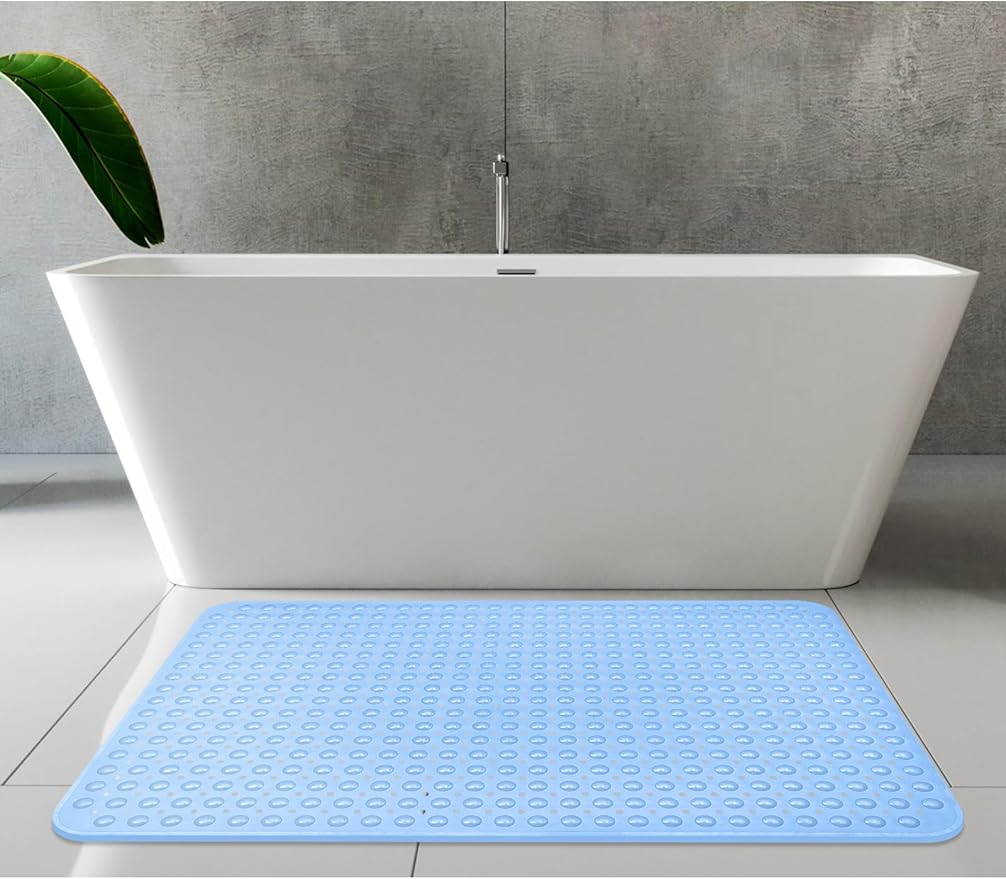 Extra Large Shower Mat, Yonala 47.2 x 31.5 Inch Non Slip Shower Mats for Inside Shower with Drain Hole and Suction Cups, Soft Trimmable TPE Anti Slip Shower Mat for Walk in Shower Stall, Heavy Mat