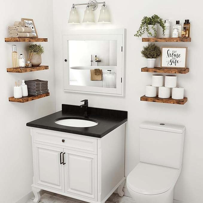 Vivelove Floating Shelves for Wall 16 inchs Long, Bathroom Shelves Over Toilet, for Bedroom, Living Room, Kitchen, Farmhouse Decor, Rustic Wall Shelves with Invisible Brackets - Set of 2, Rustic Brown