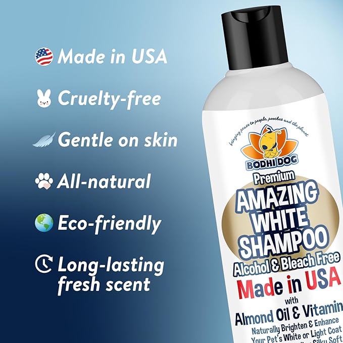 Bodhi Dog Amazing White Shampoo for Dogs - Brightens White & Light Coats - Plant-Based - Made with Natural Ingredients -Safe & Effective for All Breeds - Gentle & Cruelty-Free - Made in USA (8 Fl Oz)