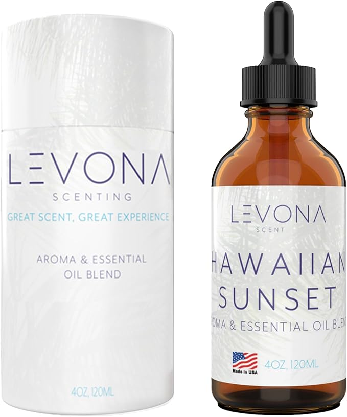 Levona Scent Essential Oils - Scents for Home, Hotel & Office Use - Perfect for Home Diffuser & Humidifiers - Aroma Fragrance Oil, Ideal for Massage, Relaxation, and Spa - Hawaiian Sunset, 120ml