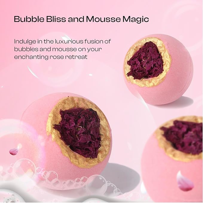 Bath Bombs for Women, Gift Set of 6 Fizzies Luxury Large Size with Real Flowers and Natural Organic Essential Oil, Self Care Gifts for Women, Mon, Daughter, Girlfriend, Kids,Pack of 6 (Rose)