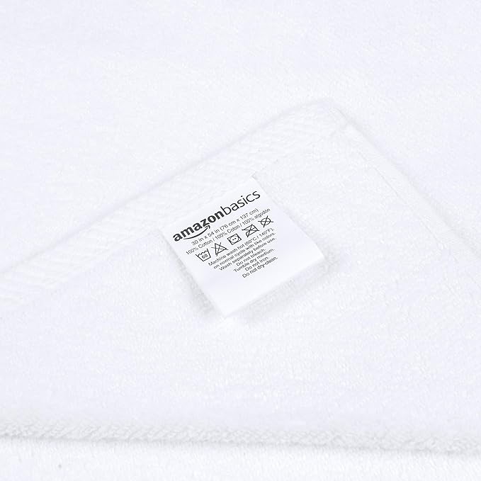 Amazon Basics 2 Piece Quick-Dry Oversize Bath Towel, 100% Cotton, White, 54" x 30"