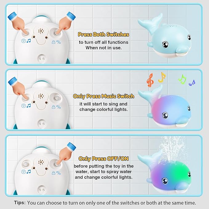 Baby Bath Toys, 2025 Upgraded Magnetic Charging Toddler Bath Toys for Kids Ages 1-3, Light Up Dolphin Bath Toy Sprinkler, Birthday Gifts Infant Baby Toys 6-12-18 Months- Blue