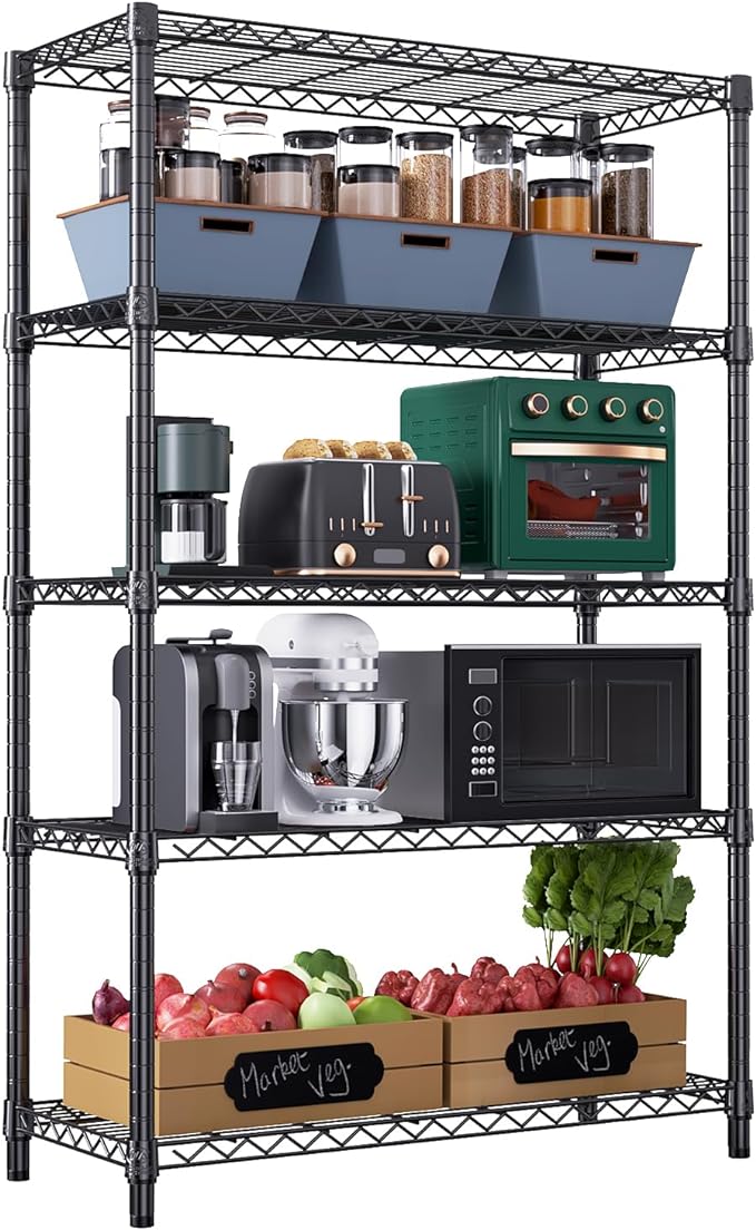 1750 lbs Steel Storage Shelving 5-Tier Utility Shelving Unit Steel Organizer Wire Rack for Home,Kitchen,Office,Garage, 1750 LBS Capacity 17.7" D x 47.2" W x 72.3" H
