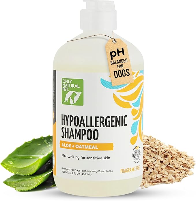 Only Natural Pet Hypoallergenic Shampoo with Aloe & Oatmeal for Dogs - Moisturizing Dog Shampoo and Ultra-Nourishing Care for Dry, Itchy, and Sensitive Skin - 16.9 oz