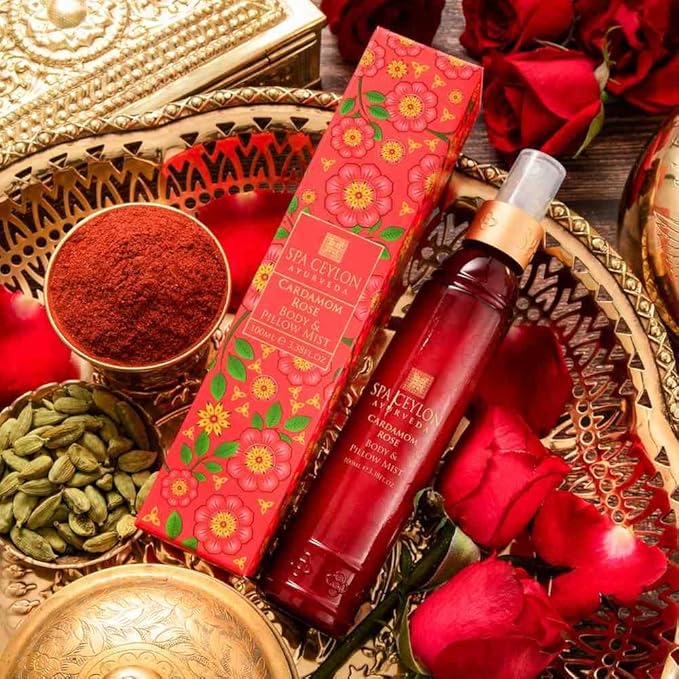 SPA CEYLON Cardamom Rose Body and Pillow Mist | Refreshing Skin Care Spray | Non-Oily Fragrance Mist for All Skin Types