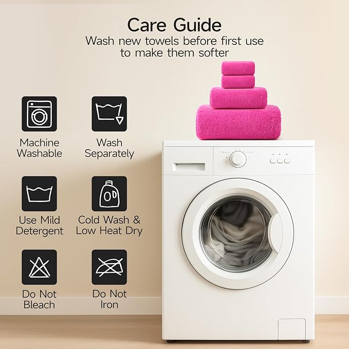 REDKISS Luxury Pink Bath Towel Set of 4, 100% Cotton 900 GSM Premium Bathroom Towels, Ultra Soft, Highly Absorbent & Quick Dry Bath Sheets, No Shedding, Hotel & Home Spa Towel Sets for Adults