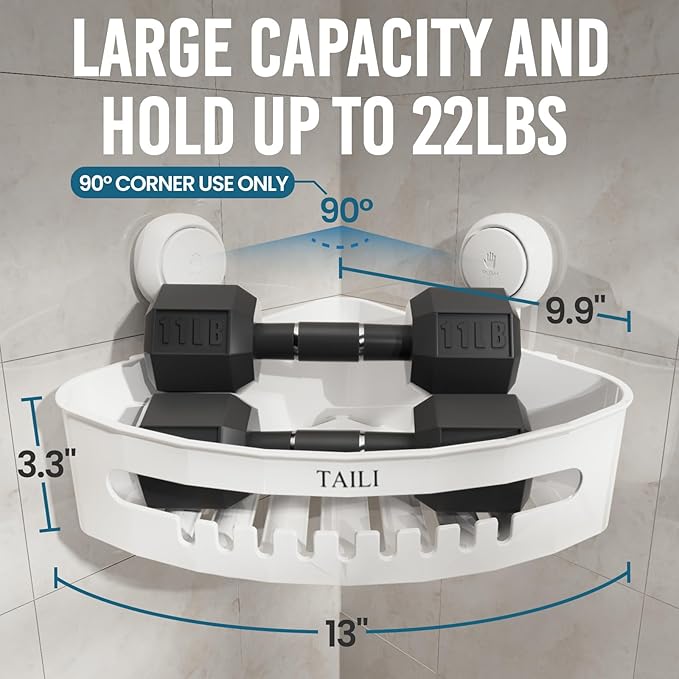 TAILI Shower Caddy Suction Cup Corner, Heavy Duty Bathroom Basket, Bath Shelves for Inside, Shower Holder Organizer for Bathroom Storage & Home Decor, No Drilling,White