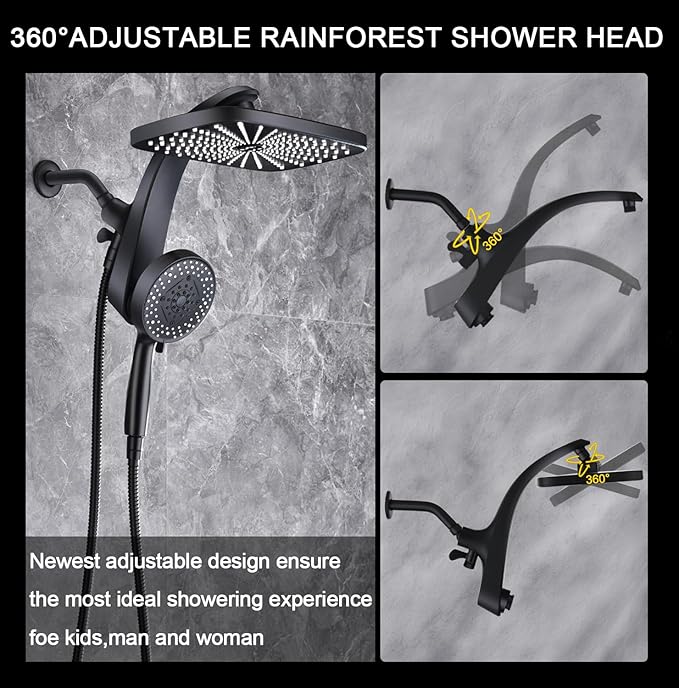 High Pressure Rain Shower Head: Upgrade Shower Heads with Handheld Spray Combo with Fixed Showerhead and 10 Sprays Handheld Shower Head, Detachable Showerheads Built-in Magnetic Docking and Power Jets