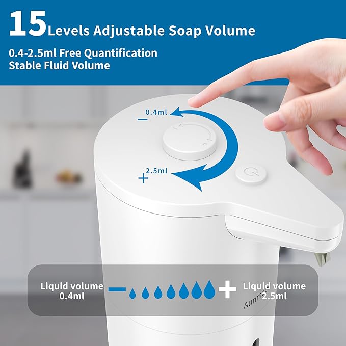 Aunmaon Automatic Soap Dispenser Touchless, Modern, Kitchen & Bathroom, Hands-Free, Adjustable Volume, Long Battery Life, Compatible with Thick & Thin Soap, Easy for Toddlers, Clog-Free, White