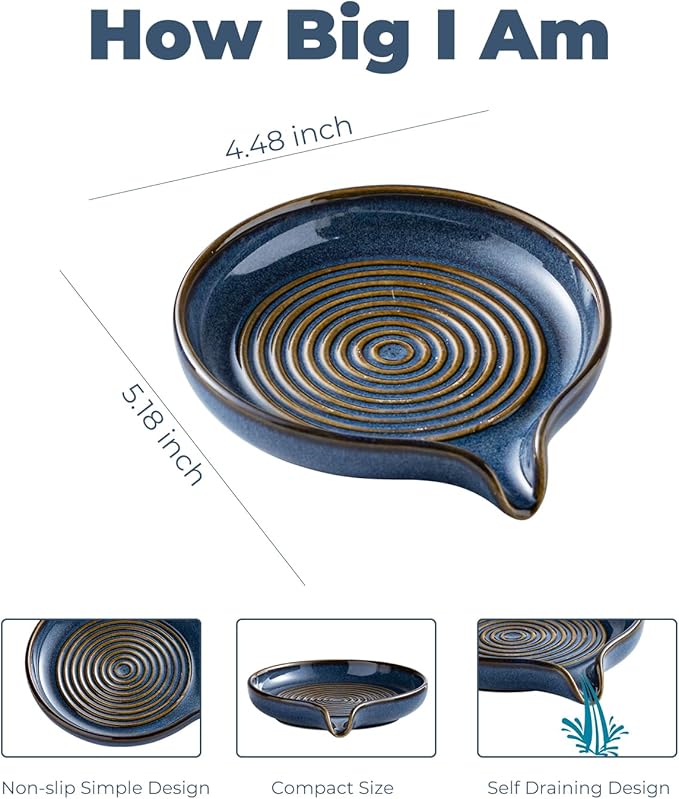 Soap Dishes, Ceramic Shower Soap Dish with Waterfall Design Bar Soap Holder Self Draining Soap Saver for Shower, Bathroom, Sink, Kitchen and Countertop, Blue