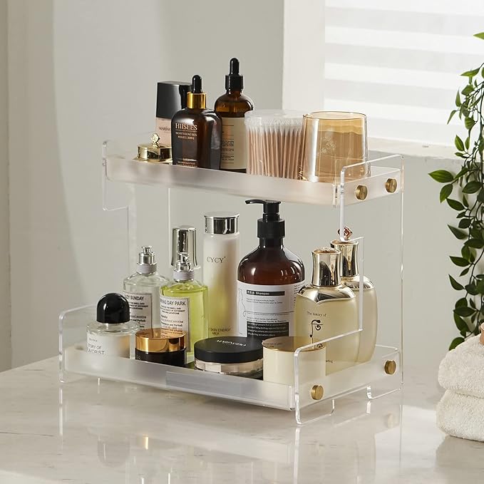 Bathroom Organizer Countertop,2 Tier Bathroom Counter Organizer Kitchen Spice Rack Cosmetic Organizer,Countertop Storage Shelf for Bathroom, Kitchen, Living Room, Bedroom, Dressing Table