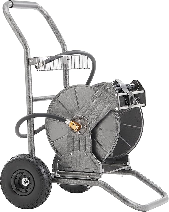 Giraffe Tools Garden Hose Reel Cart with Wheels, Heavy Duty Metal Water Hose Reel Cart, 200 ft of 1/2 Capacity, Mobile Hose Reel Cart for Outside
