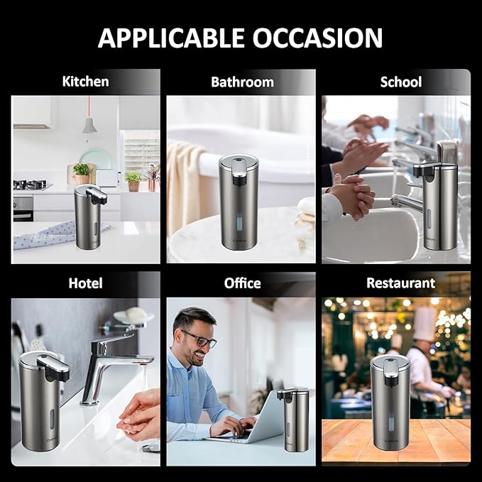 Automatic Soap Dispenser, Automatic Soap Dispenser Touchless, Kitchen & Bathroom, 3 Adjustable Volume for Liquid Soap, Water-Resistant, Hotel, Restaurant and School, Clog-Free, Stainless Steel