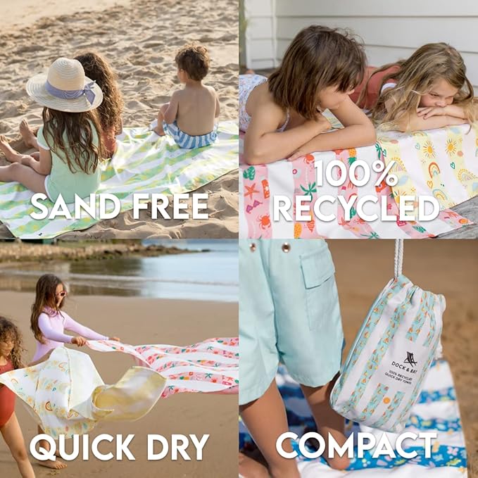 Dock & Bay Beach Towel - Quick Dry, Sand Free - Compact, Lightweight - 100% Recycled - Includes Bag - Kids - Bike Bike Baby, Medium (130x70cm, 51x27)