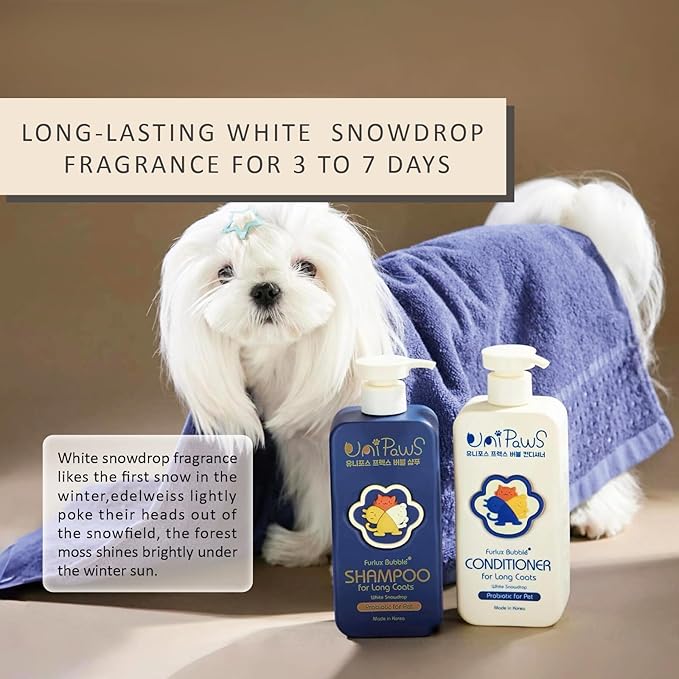 Unipaws Biotin Shampoo & Conditioner Set for Long-Haired Dog – Detangling, Deshedding, Thicking Hair for Senzitive Skin Healthy, Lustrous Fur – Medicated & EWG Green, Made in Korea, 2×16.9 Fl Oz