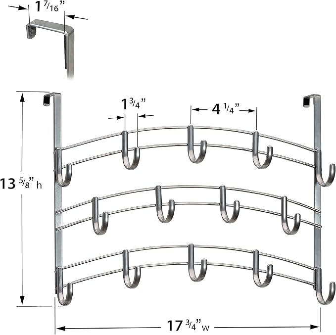 LYNK Professional® Home™ Over Door Hooks Rack - 14 Hook Over Door Hanger - Over Door Towel Rack - Hanging Towels or Clothes - Bathroom, Bedroom or Laundry Room - Lifetime Ltd. Warranty - Platinum