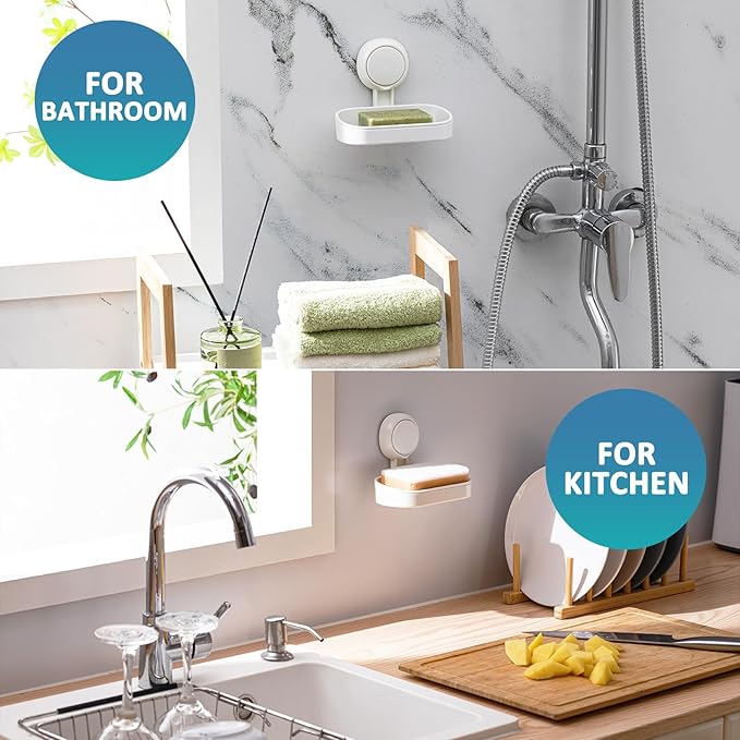 TAILI Suction Cup Soap Holder 2 Pack, Plastic Vacuum Suction Bar Soap Dish for Shower Wall Mounted Drill-Free, Bathroom,Tub,Kitchen Sink,Removable,Universal Kitchen & Bathroom Shower Accessories,White