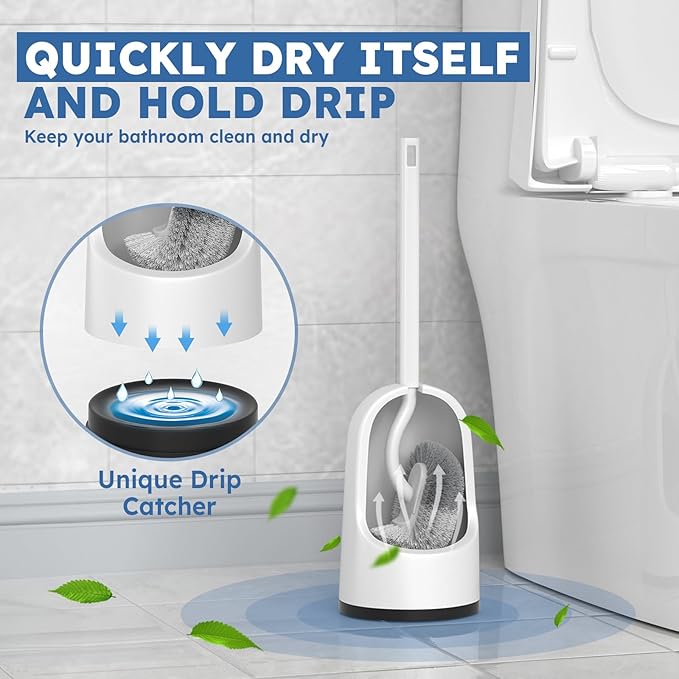 Toilet Brush, 2 Pack Toilet Brush and Holder Set with Durable Curved BristlesToilet Scrubber, Toilet Bowl Brush with Extra Long Handle,Toilet Cleaner with Caddy for Bathroom Deep Cleaning (2, White)