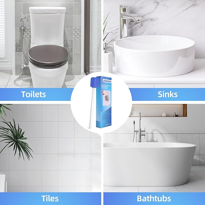 Pumice Stone Toilet Cleaner with Long Handle Pumice Stone Cleaner Rust and Grease Stain Clean Suitable for Toilet Bathroom Kitchen Sink BBQ 2 Handle and 10 Pumice Stones(Blue)