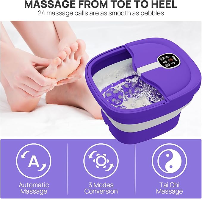 HOSPAN Collapsible Foot Spa Electric Rotary Massage, Foot Bath with Heat, Bubble, Remote, and 24 Motorized Shiatsu Massage Balls. Pedicure Foot Spa for Feet Stress Relief