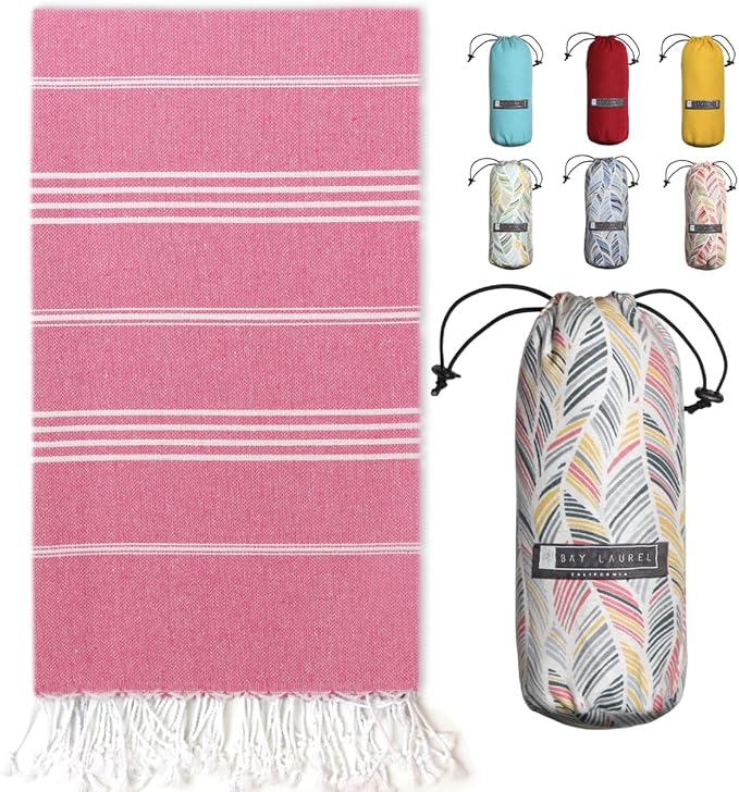 BAY LAUREL Turkish Beach Towel with Travel Bag 39 x 71 Quick Dry Sand Free Lightweight Large Oversized Towels Light