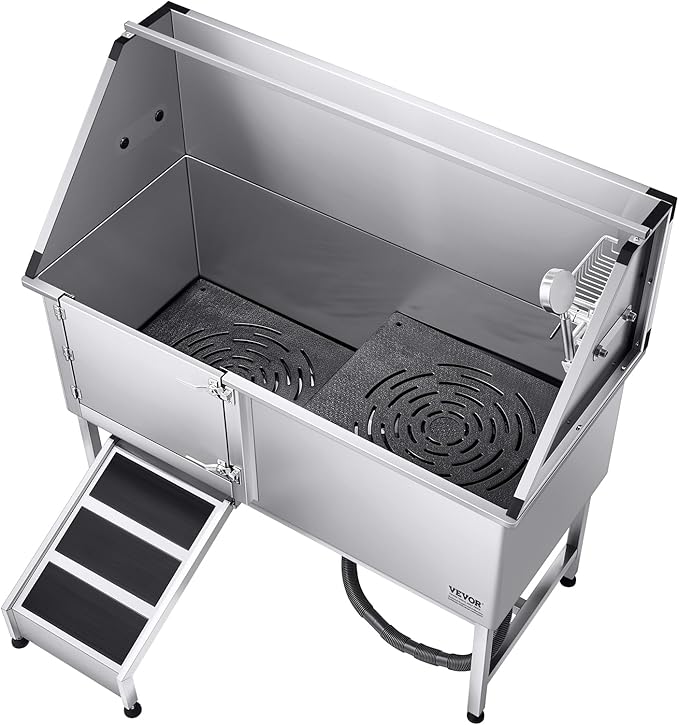 VEVOR Stainless Steel Dog Washing Station, Professional 62 inch Pet Grooming Tub w/Ramp, PE Water Filter Board, Faucet & Showerhead & Soap Holder Bathtub for Large & Medium & Small Pets (Left Door)