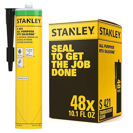 Stanley S421 All-Purpose RTV Silicone Sealant (48 x 10.1 fl.oz.) – 100% Waterproof Translucent Caulk | Industrial-Grade Silicone for Kitchen, Bathroom, Shower, Window, Door, Indoor & Outdoor Use