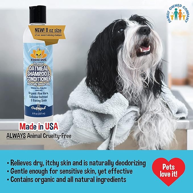 Bodhi Dog Shampoo Brush & Oatmeal Shampoo and Conditioner Bundle - Grooming Essentials for Pets, Short Hair Scrubber, Soothes and Moisturizes Dry, Itchy Skin - Hydrates & Nourishes