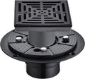 RANDOM 4 Inch Black Shower Drain Square with Adjustable PVC Base Flange,SUS304 Stainless Steel Matte Black Shower Floor Drain with Removable Cover Grid Grate