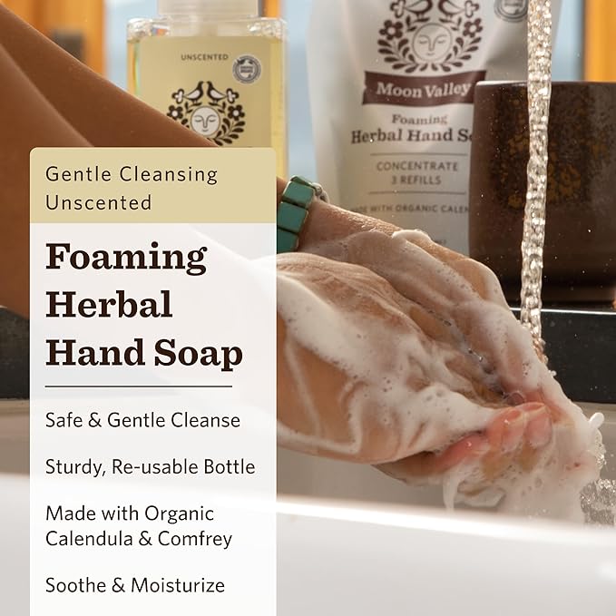 Moon Valley Herbal Foaming Hand Soap, Unscented Two Pack, Vegan, Recyclable Bottle