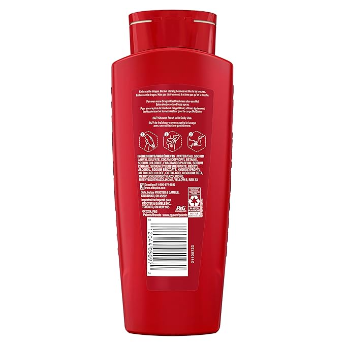 Old Spice Cleansing Body Wash for Men, 3X Defense, 24/7 Shower Fresh with Lasting Scent, 2-in-1 Body & Face Wash, Dragonblast Scent, 24 oz (Pack of 4)