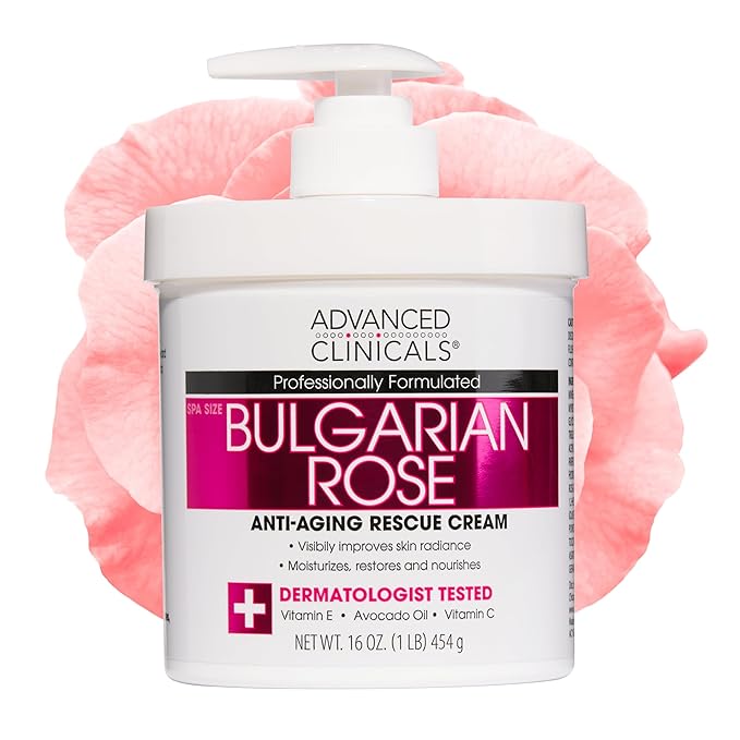 Advanced Clinicals Bulgarian Rose Lotion For Women | Rose Scented Vitamin C Body Lotion Cream | Visible Anti Aging Vitamin E Moisturizer Body Butter Improves Look Of Sagging Dry Skin & Texture, 16 Oz