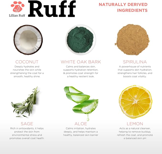 Ruff by Lillian Ruff No-Rinse Waterless Dog Shampoo Spray – Sandalwood Amber – Cleans, Conditions, Detangles & Deodorizes – Puppy & Cat Safe – USA Made (Gallon)
