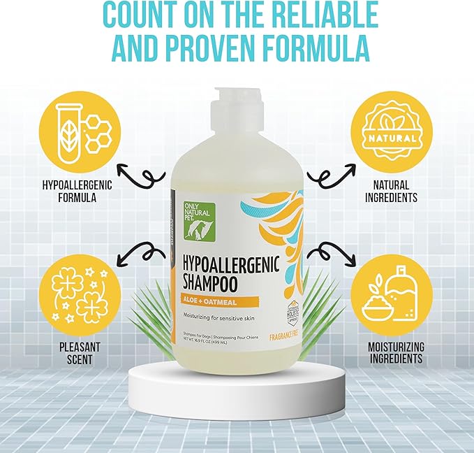 Only Natural Pet Hypoallergenic Shampoo with Aloe & Oatmeal for Dogs - Moisturizing Dog Shampoo and Ultra-Nourishing Care for Dry, Itchy, and Sensitive Skin - 16.9 oz