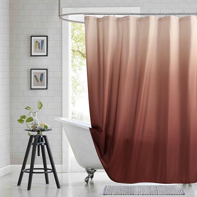 Extra Wide Fabric Shower Curtain, Burgundy Ombre Waterproof Around Shower Curtains for Bathroom, Microfiber Cloth Wide Bath Curtains, 108" W x 72" H