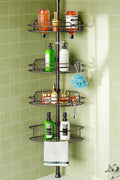 HAMITOR Corner Shower Caddy Tension Pole: 4-Tier Rust-Resistant Adjustable Bathroom Organizer Shelves - 47-121 Inch No-Drill Quick Installation - Space-Saving Storage for Renters Families - Bronze