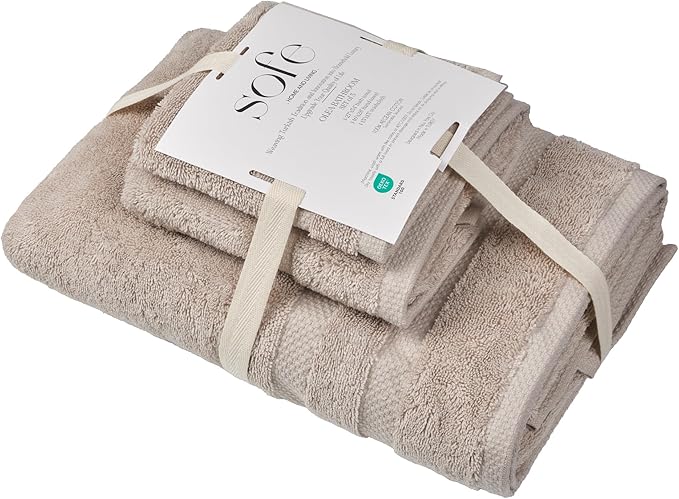 SOFE H&L | Olea Luxury Turkish Cotton Bath Towels Set of 3 : 1 Bath Towel, 1 Hand Towel, 1 Wash Cloths, Sand |Thick, Premium, Soft, Durable, Absorbent - Hotel Quality Towel Sets for Bathroom
