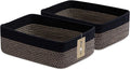 Large Shallow Organizing Baskets 15x11x5.1 Inches - Rope Woven Storage Bins for Bathroom, Shelves, Cube Closet, Black Woven Brown 2 Packs