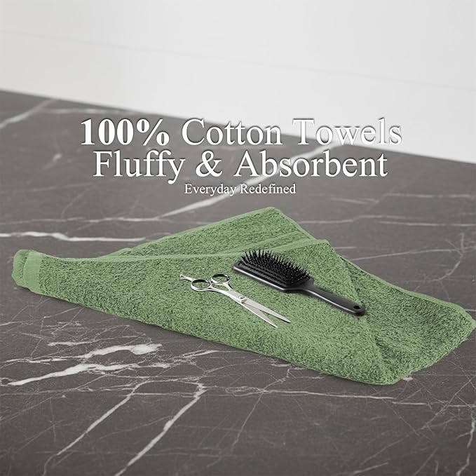 24 Pack Green Hand Towel 100% Cotton Spa Towel – 16x26 inches Highly Absorbable Facial Towels Gym, Hair Towel and Face Towel Bulk Small Towels (Not Bleach Proof)