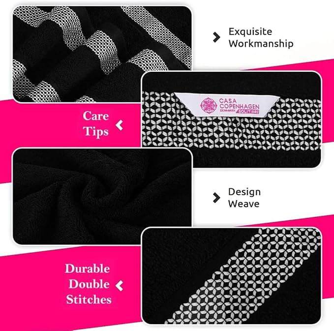 CASA COPENHAGEN Solitaire 2 Piece Bath Sheet Towel Set- Black, 600 GSM Designed in Denmark Made of Soft Egyptian Cotton for Bathroom, Kitchen & Shower