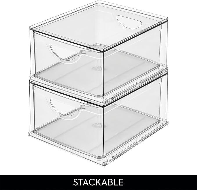 iDesign Stackable Storage Drawer for Fridge, Pantry, or Under Sinks, Set of 2, Clear, Made in USA