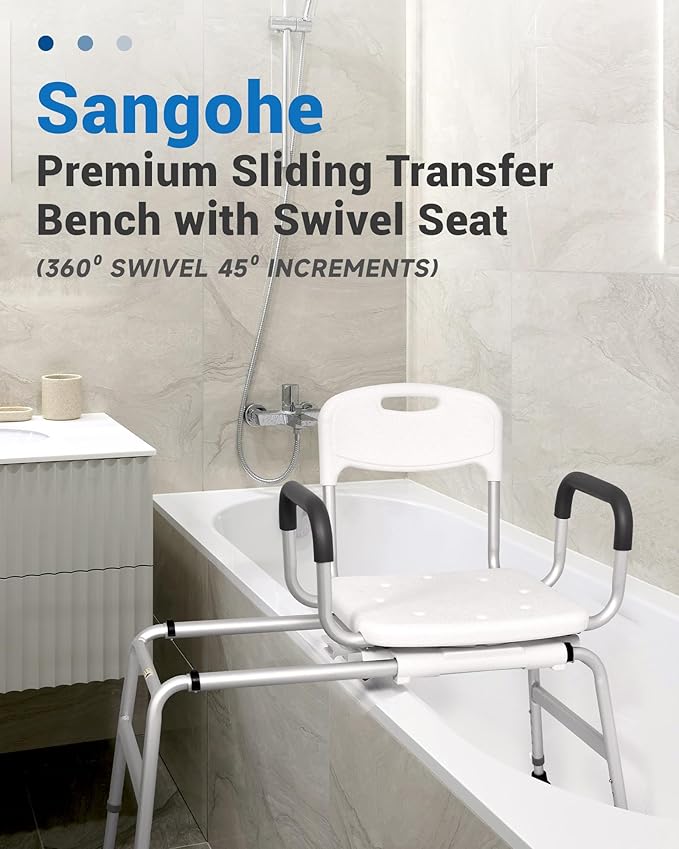 Sangohe Shower Chair for Inside Shower, Sliding Shower Chair, Tub Transfer Bench with 360⁰ Swivel Seat, Tub Transfer Benches for Bathtubs, Medical Shower Seat for Elderly and Disabled, 788B