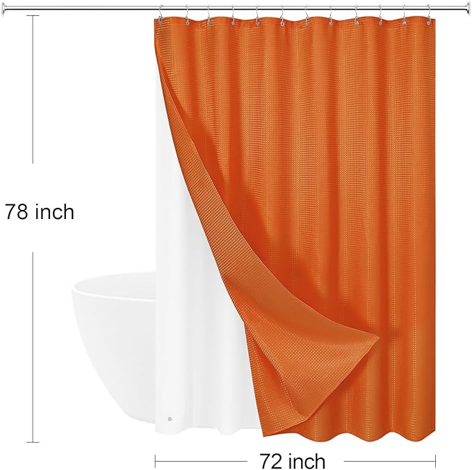 3 in 1 Long Burnt Orange Shower Curtain Set-72 W x 78 H, Modern Waffle and PEVA Liner Set with 12 Stainless Steel Hooks, Waterproof Fabric for Bathroom